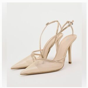 ZARA RHINESTONE OPEN BACK HEELS. SIZE 8(39)